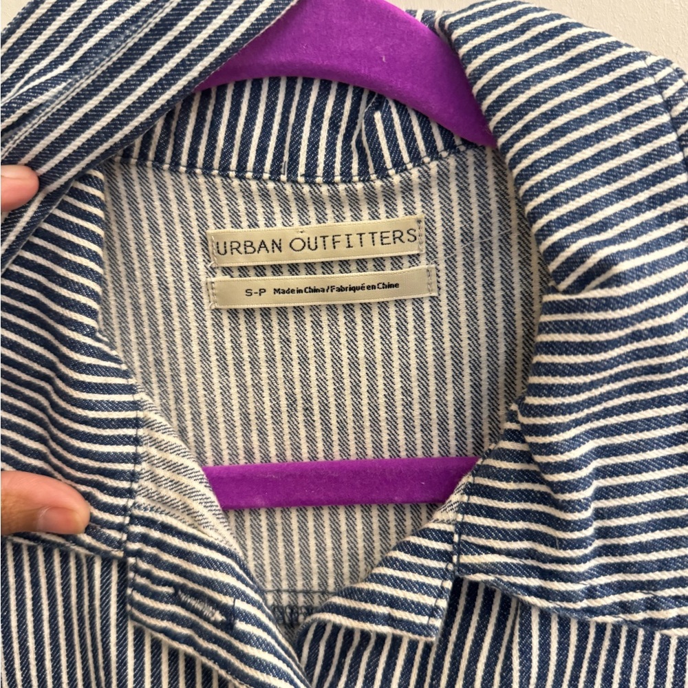 Urban Outfitters Blue and White Striped Jean Jacket